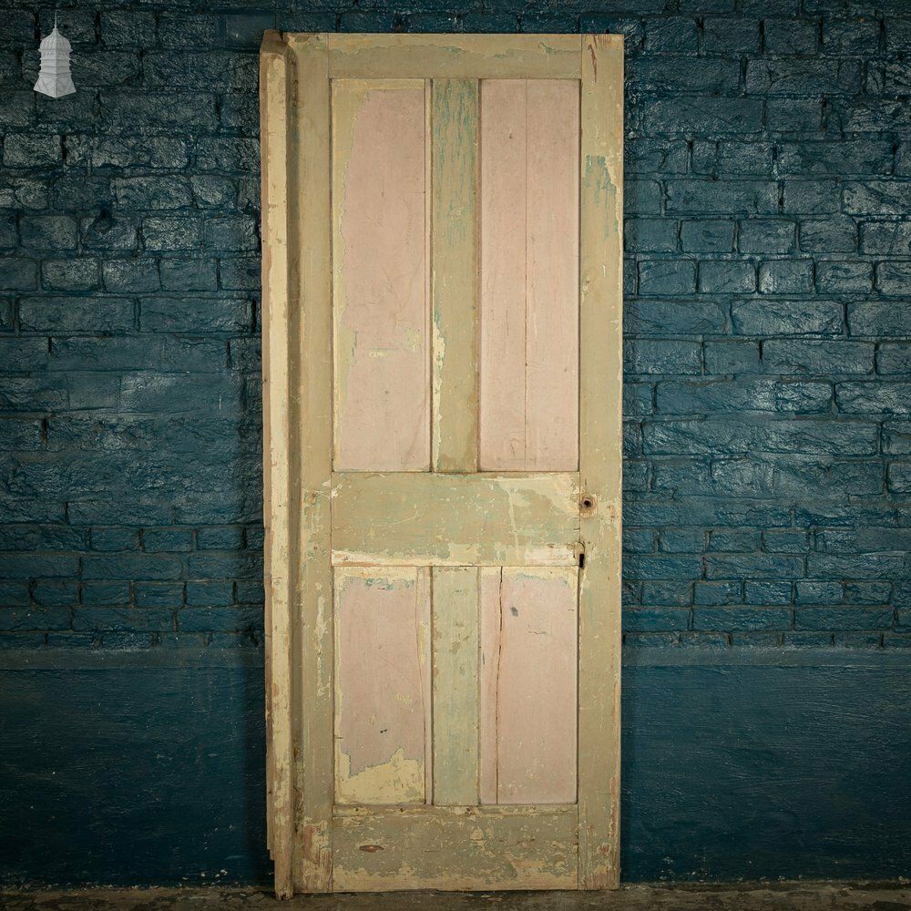 Pine Paneled Door, Distressed Paint Finish photo for sale