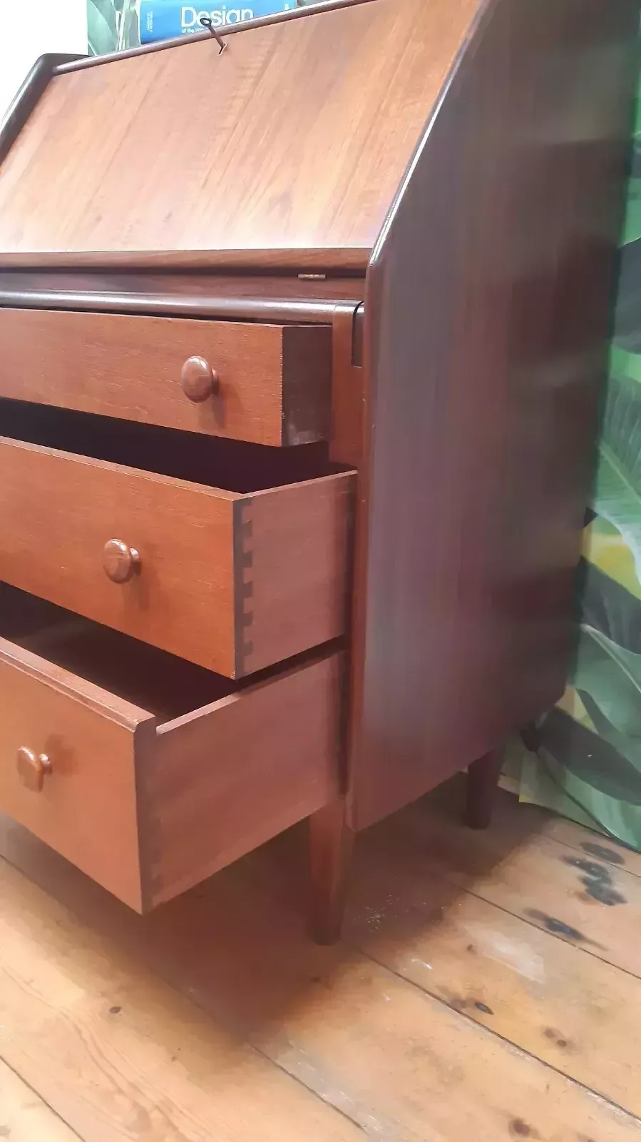315.0 Vintage Mid Century Modern Compact Afromosia Teak Bureau By A. Younger photo