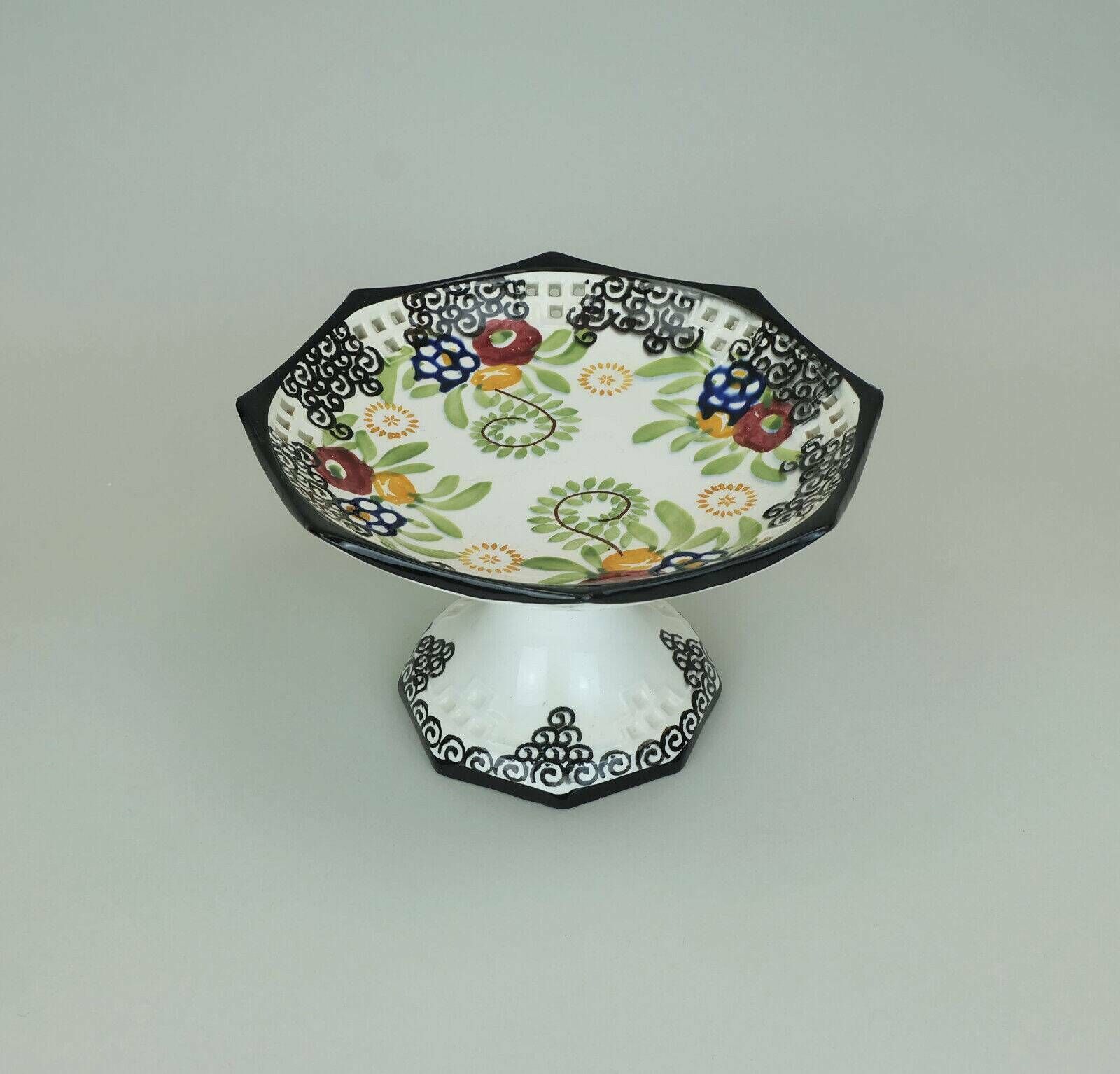 Octagonal Art Deco Bowl Bowl On Feet Schramberg Majolika 1920s Hand Painted Decor photo Home Decor