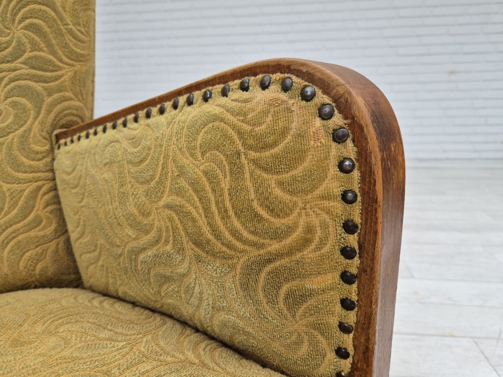 1960s, Danish Highback Armchair, Original Condition, Cotton/Wool. photo buy