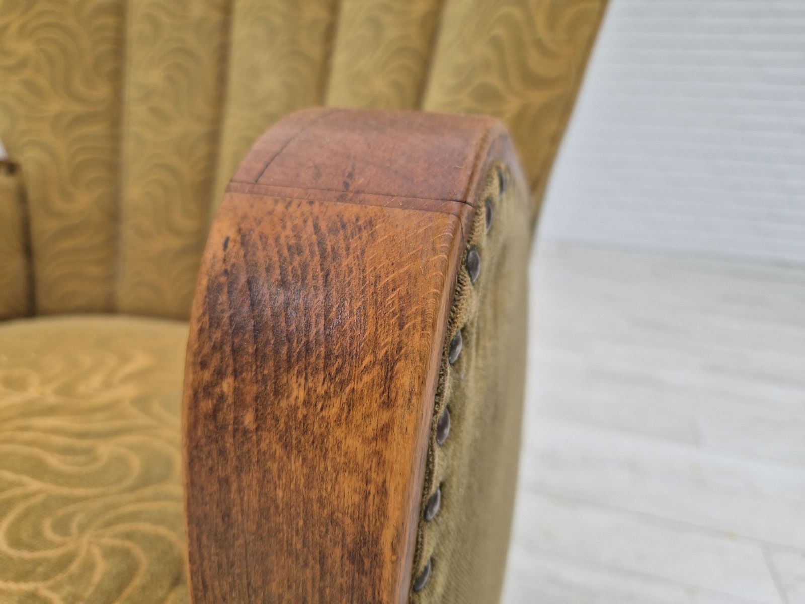 1960s, Danish Highback Armchair, Original Condition, Cotton/Wool. photo vintage