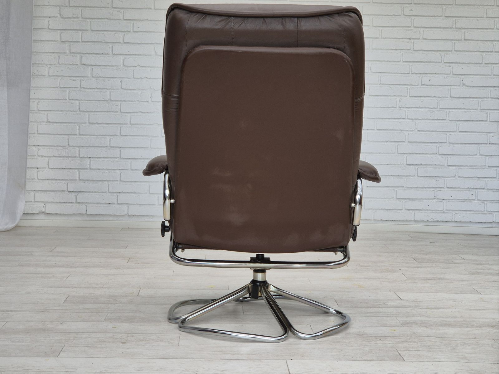 1970s, Danish Swivel Chair, Original Condition, Leather, Chrome Steel. photo for sale