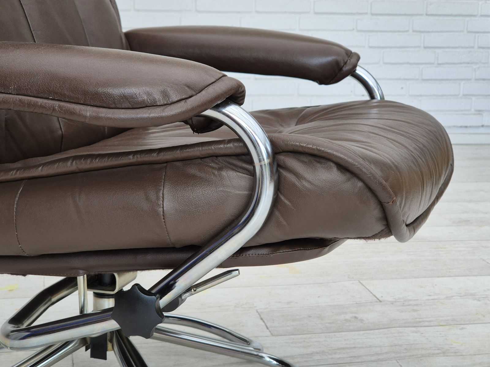 1300.0 1970s, Danish Swivel Chair, Original Condition, Leather, Chrome Steel. photo