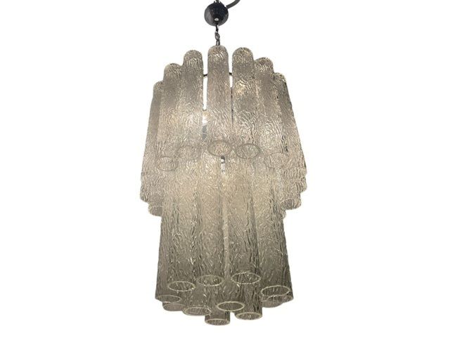 Midcentury Murano Textured Tube Chandelier (1970s) By Venini photo furniture