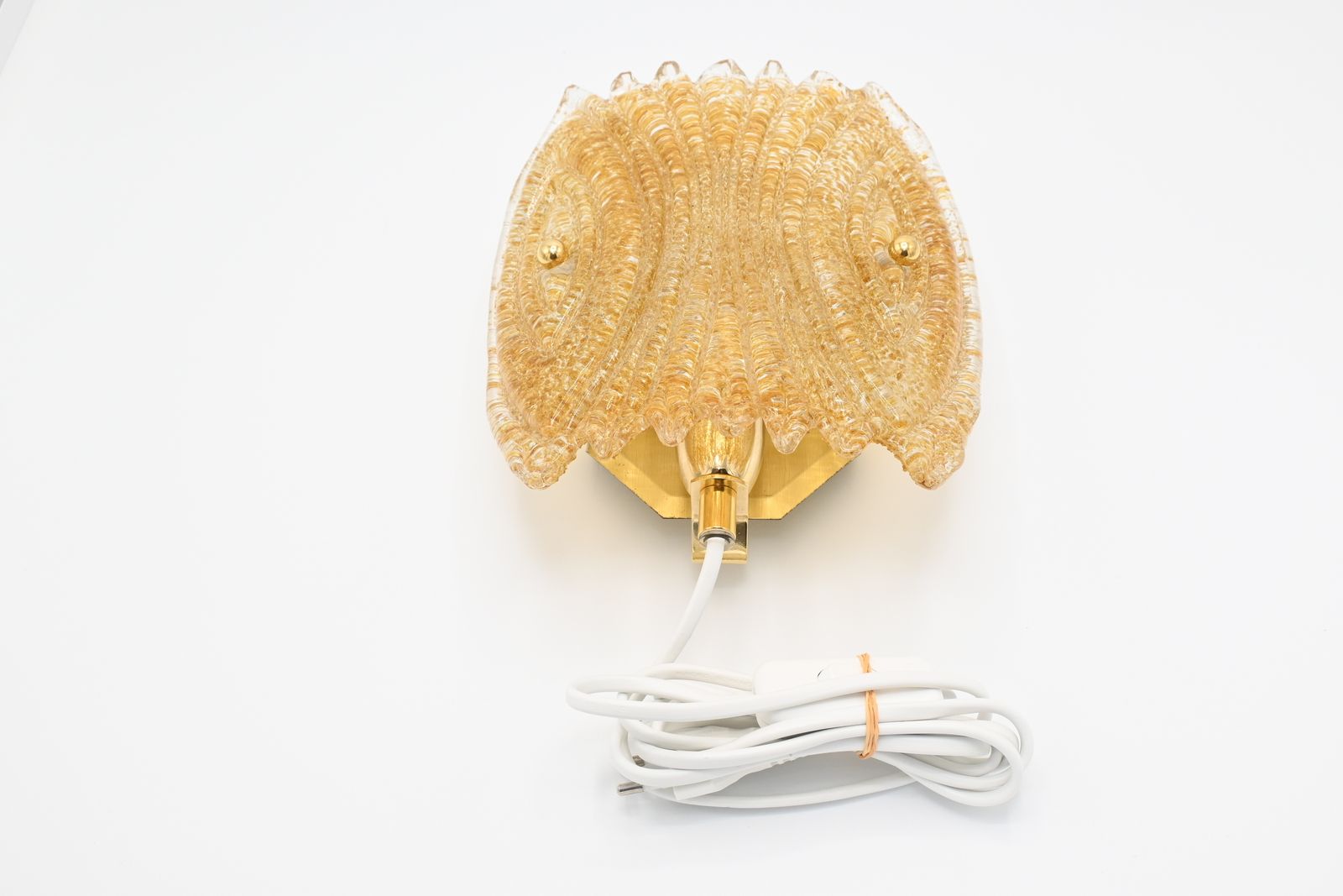 Rare Midcentury Leaf Shaped Glass Wall Lamp By Raf, Sweden 1970s photo for sale