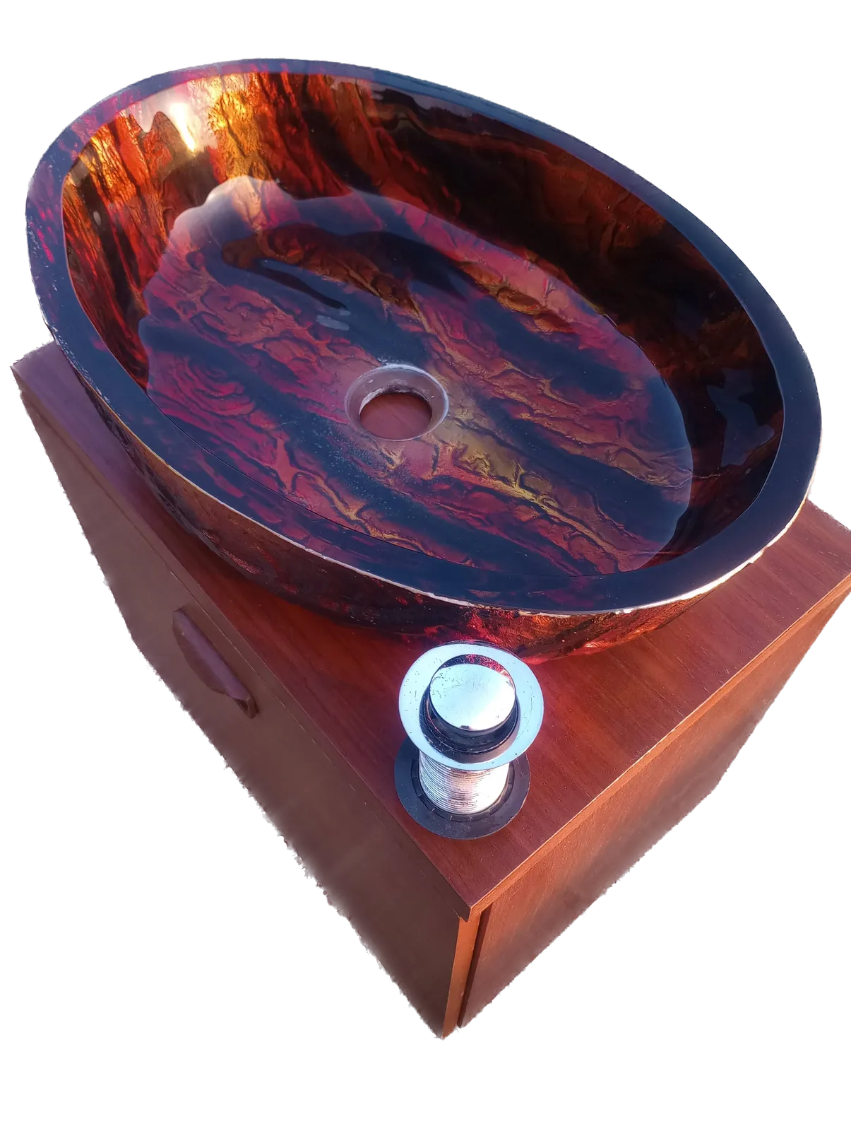 photo furniture Orange & Black Tempered Glass Countertop Sink Basin