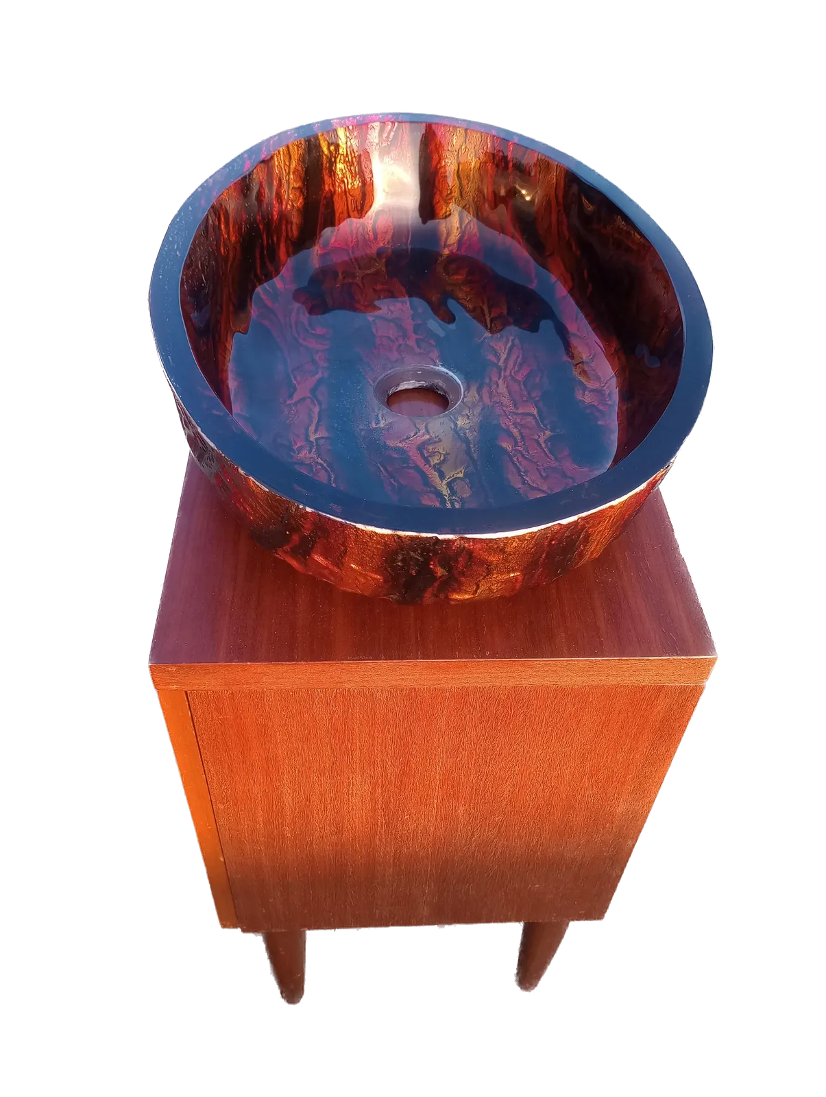 Orange & Black Tempered Glass Countertop Sink Basin photo vinterior