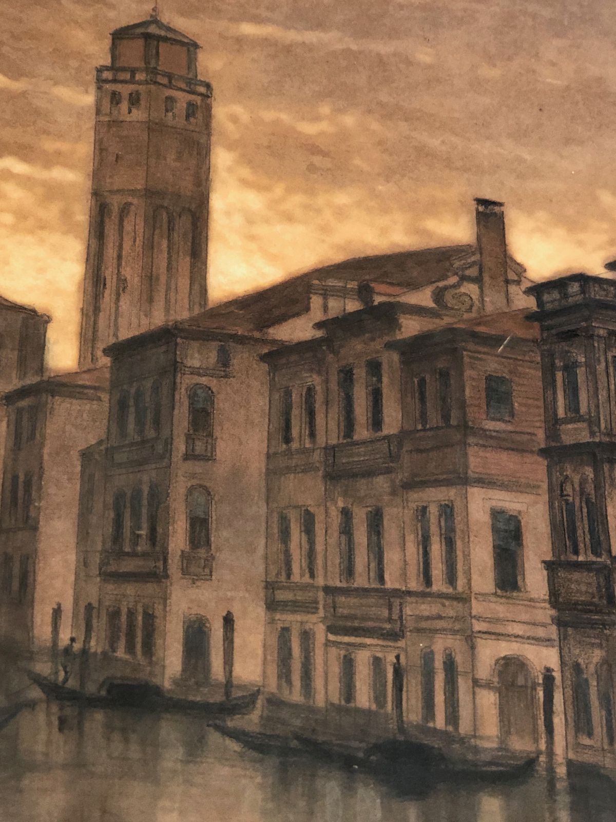 photo for sale Great View Of Venice. Charcoal. Signed François Stroobant (1819 1916)