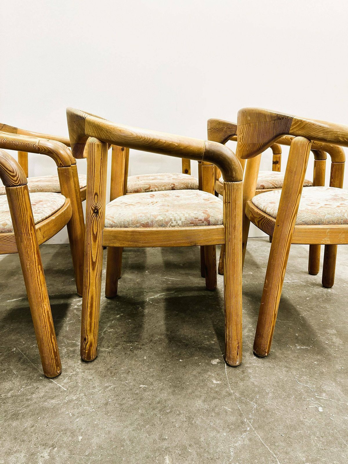 Set Of Six Rainer Daumiller Pine Wood Arm Chairs, 1970s. photo buy