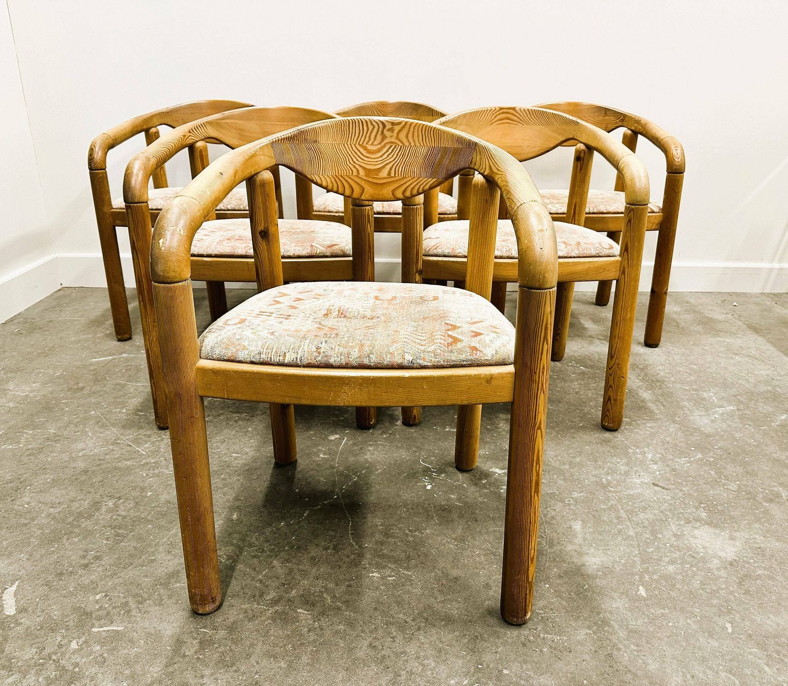 Set Van Zes Rainer Daumiller Grenenhouten Fauteuils, Jaren 1970. photo vintage