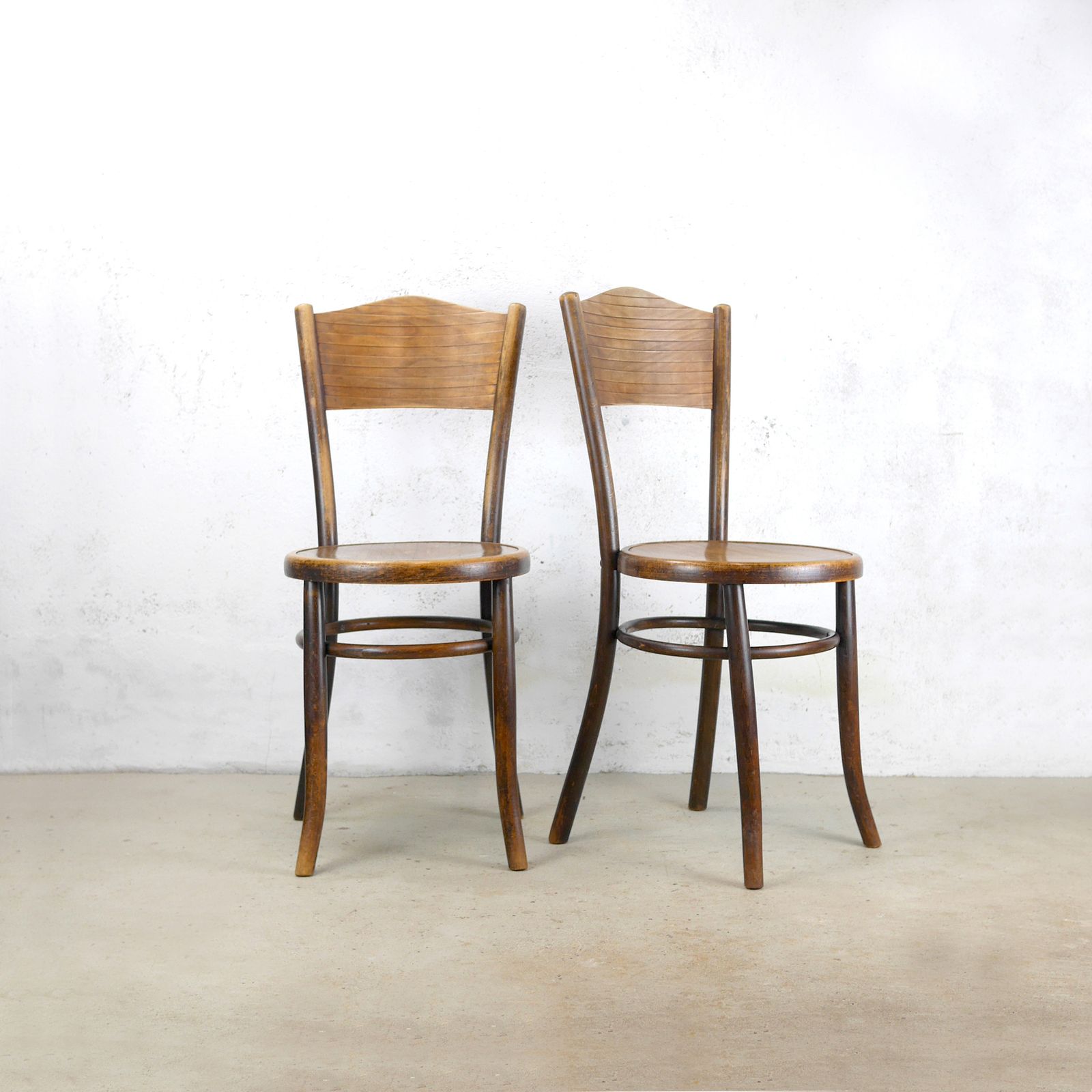 Pair Antique Fischel Bentwood Bistro Chairs 1920s Thonet Vintage