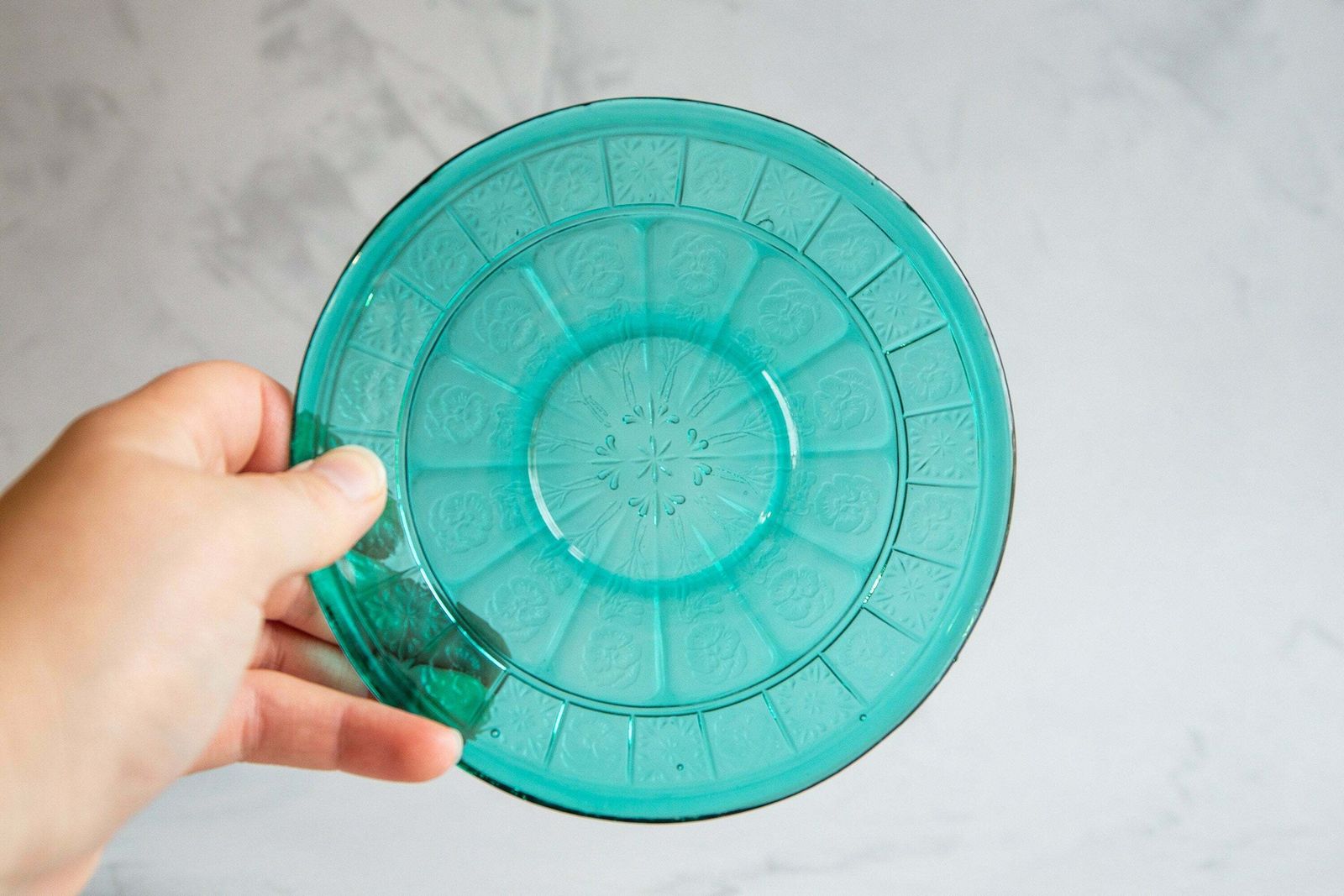 Vintage Jeannette Doric & Pansy Ultramarine Green/Blue Tea Cups Set photo for sale