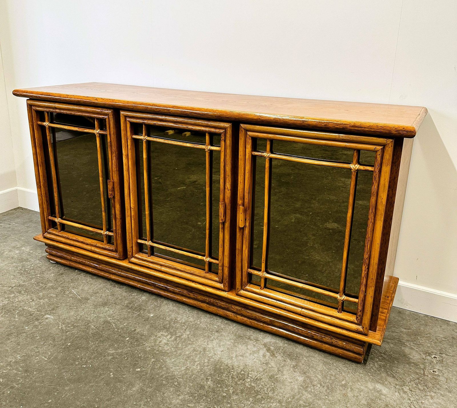 Vintage Mirrored Bamboo Sideboard By Maugrion For Roche Bobois, 1970s. France photo vinterior