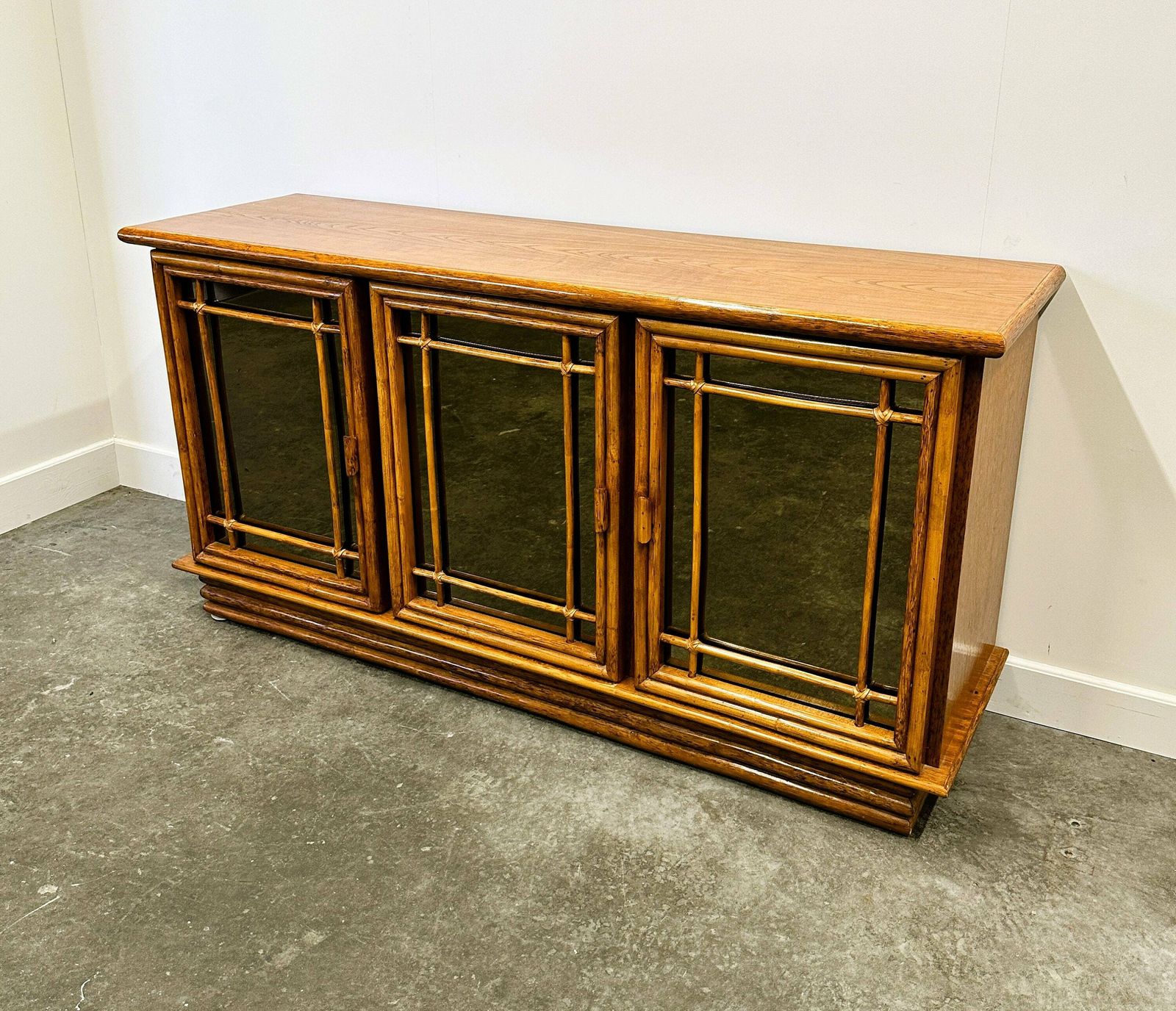 photo for sale Vintage Mirrored Bamboo Sideboard By Maugrion For Roche Bobois, 1970s. France