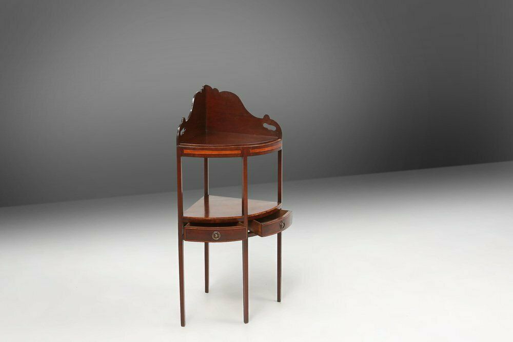 Vintage Corner Cabinet With Wood Inlay And 2 Drawers, France, 1850s photo for sale
