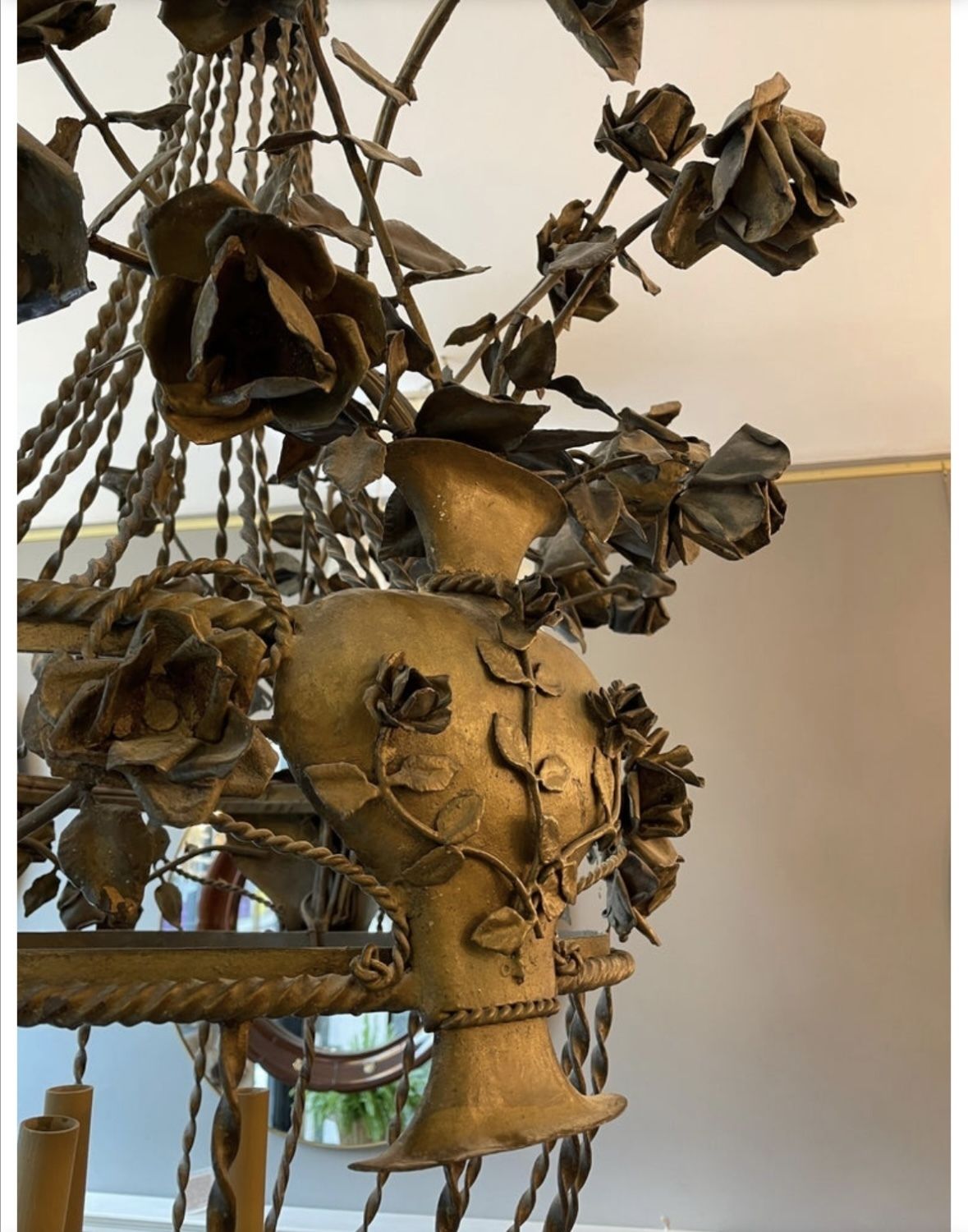 Large Gilt And Wrought Iron Italian Chandelier photo vintage