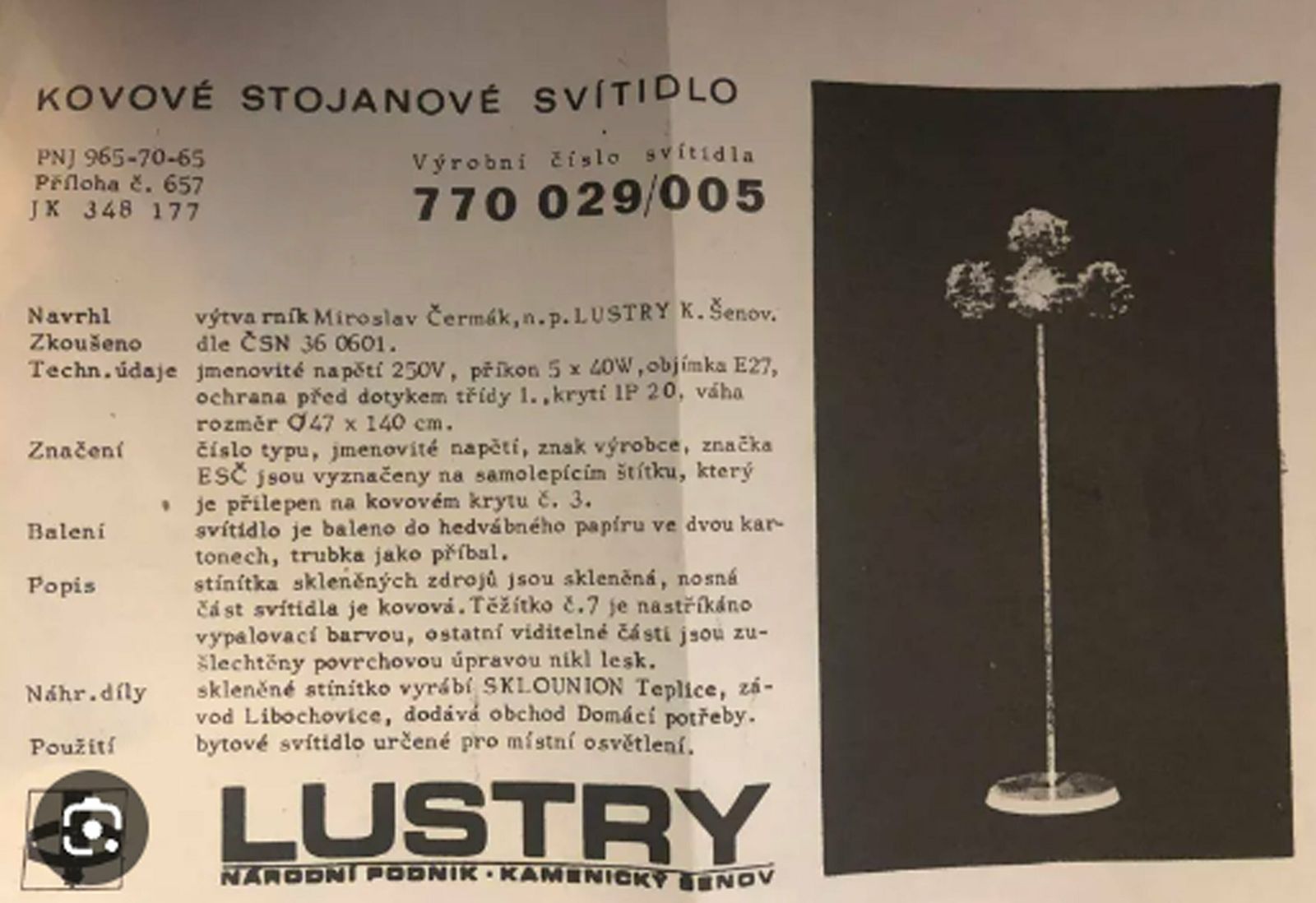 photo for sale 1970's Ceiling Lamp By Miroslav Cermak For Kamenicky Senov Factory