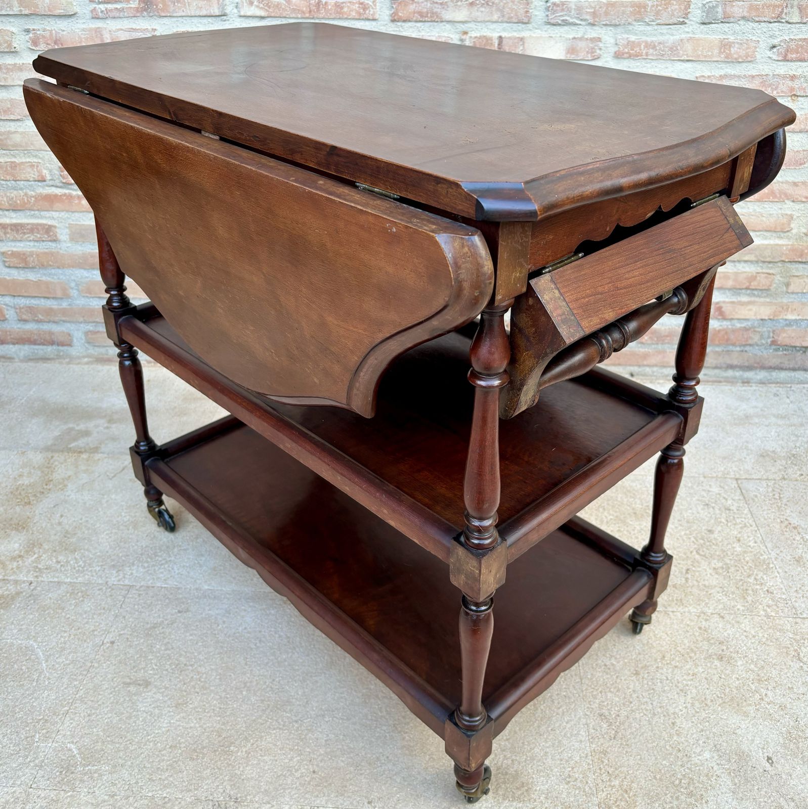 Mid 20th Century Serving Trolley With Wheels, Wings And 2 Shelves With Removable Handle, 1940´S photo Furniture