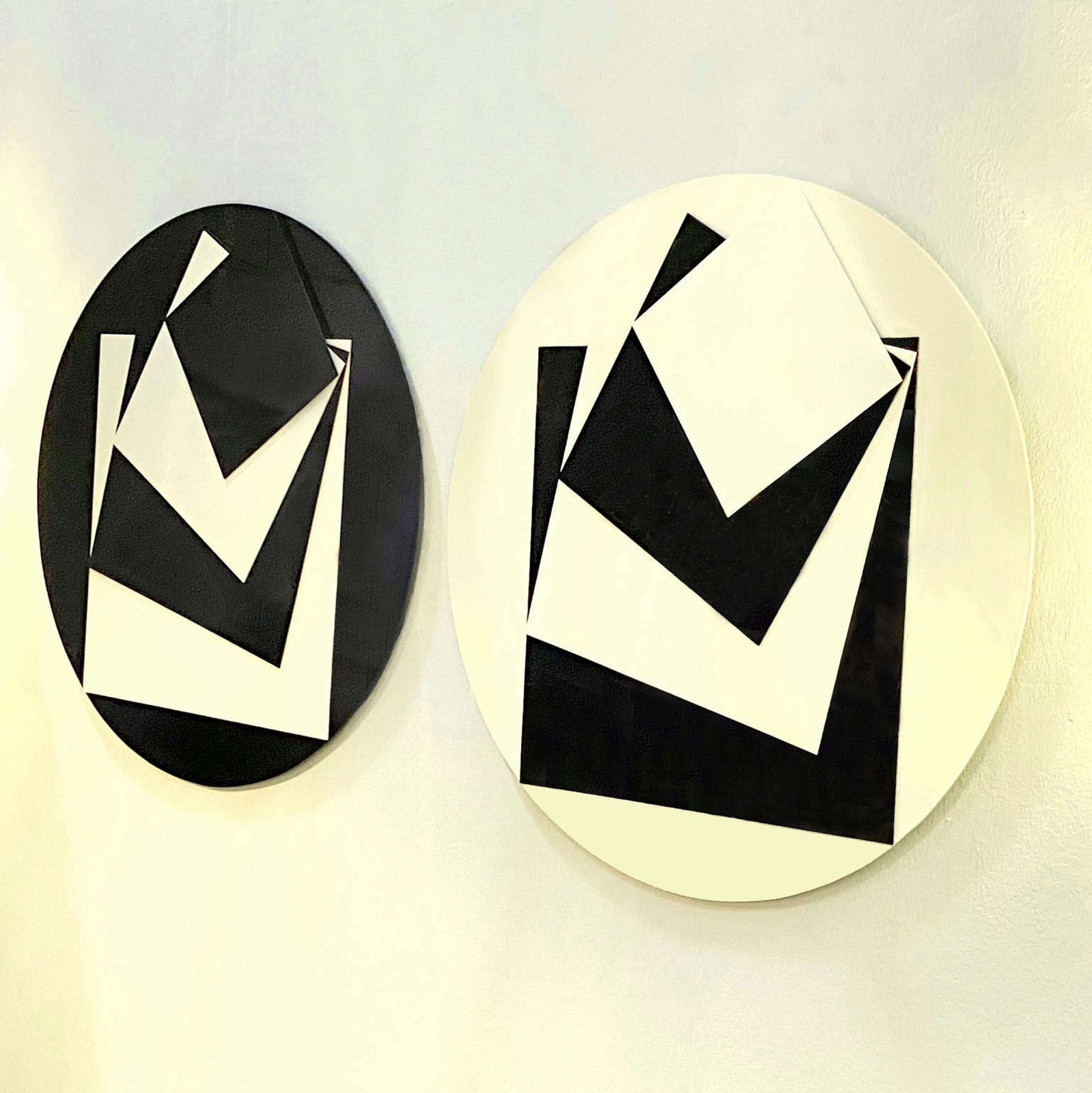 Abstract Round Black & White Perspex Artworks, Uk 1960's photo for sale
