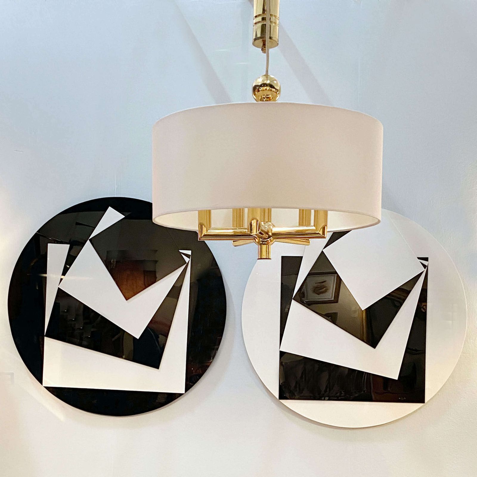 Art Abstract Round Black & White Perspex Artworks, Uk 1960's photo