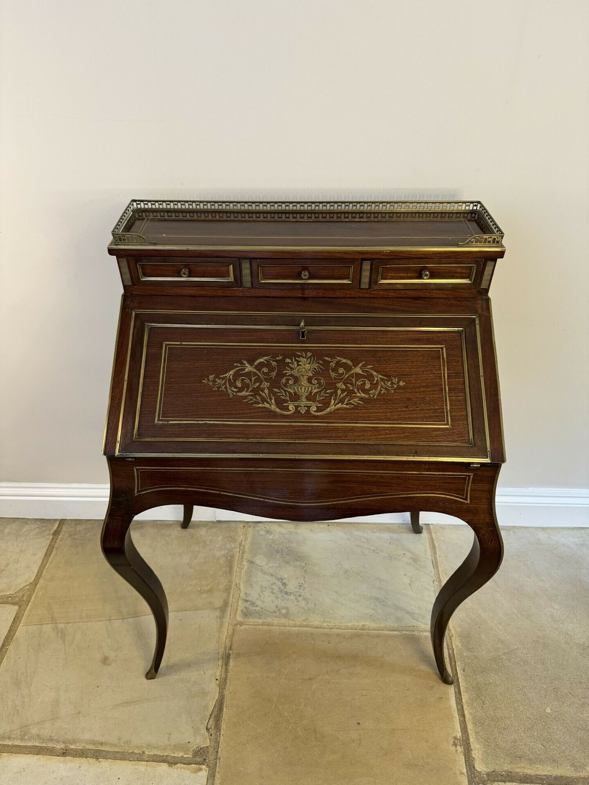 Stunning Antique French Quality Rosewood Brass Inlaid Bureau photo furniture