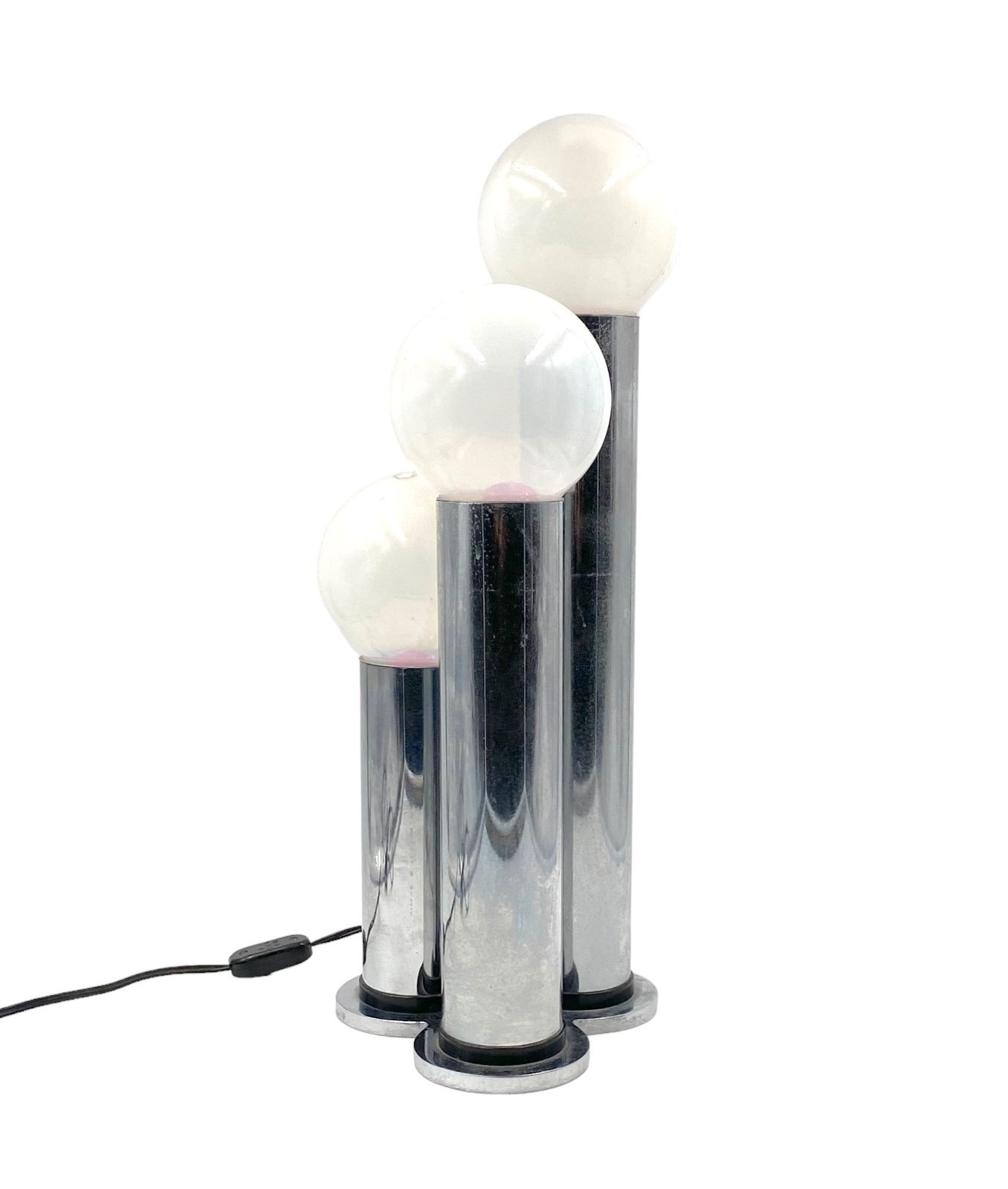 photo buy Hollywood Regency 3 Lights Metal And Opaline Glass Table Lamp, Lama, Italy 1970s