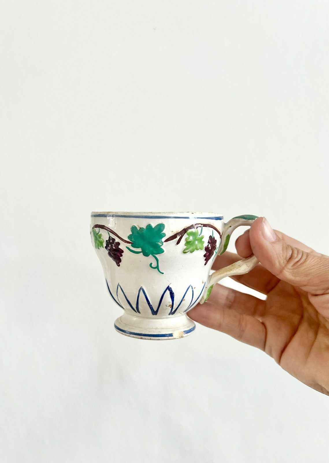 Antique French Creil Et Montereau Earthenware Pottery Hand Painted Transferware Tea Cup Victorian Collector 1800 Cabinet Sarreguemines photo 60.0