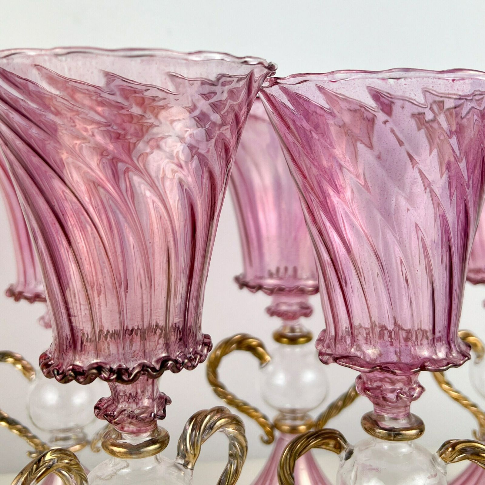 Rare Vintage Murano Glass Goblet, Pink Venetian Murano Champagne Glass, Murano Wine Glass, Anniversary Gift photo vintage