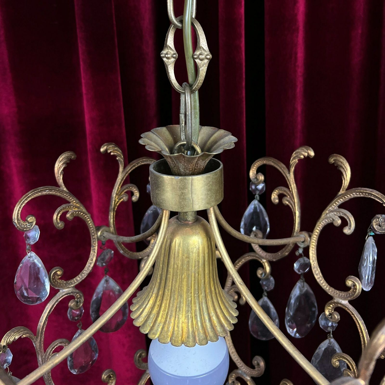 Vintage Chandelier, Antique Brass And Crystal Chandelier, Antique Lighting, Italian Light Fixture photo vinterior