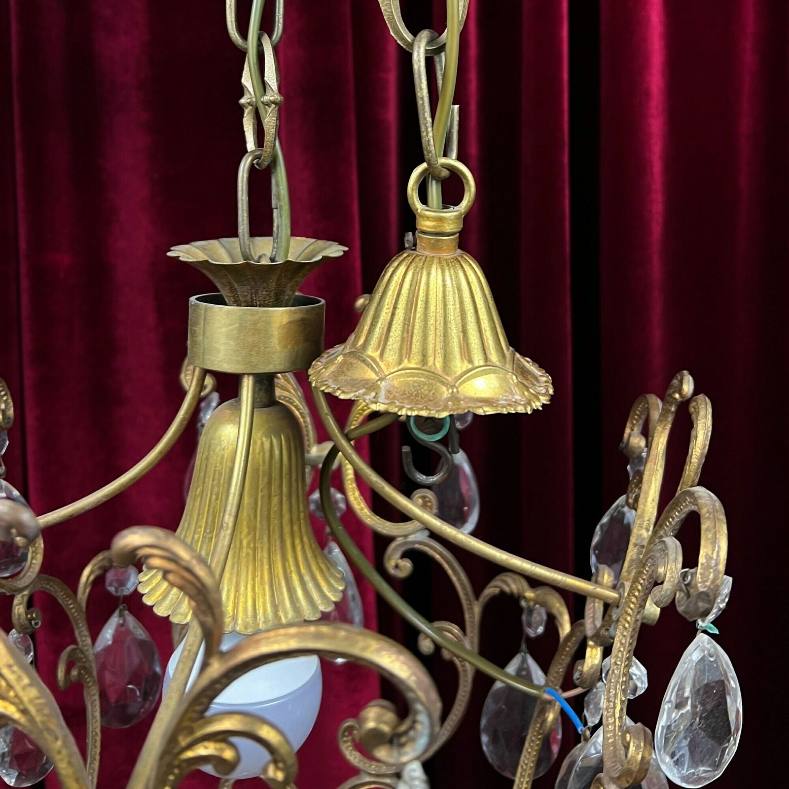 Vintage Chandelier, Antique Brass And Crystal Chandelier, Antique Lighting, Italian Light Fixture photo buy