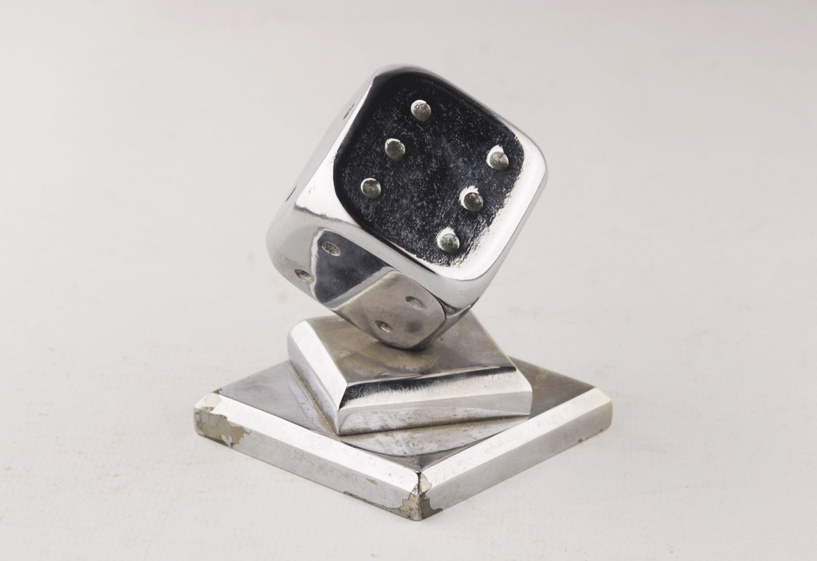 Art Déco Fench Polished Silvered Bronze Balancing Dice Paperweight By Edgar Brandt photo Home Decor