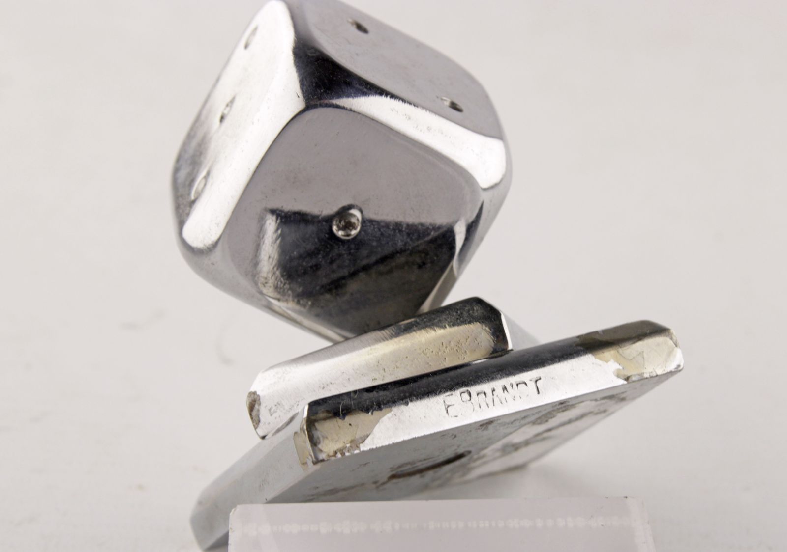 Art Déco Fench Polished Silvered Bronze Balancing Dice Paperweight By Edgar Brandt photo 1075.0