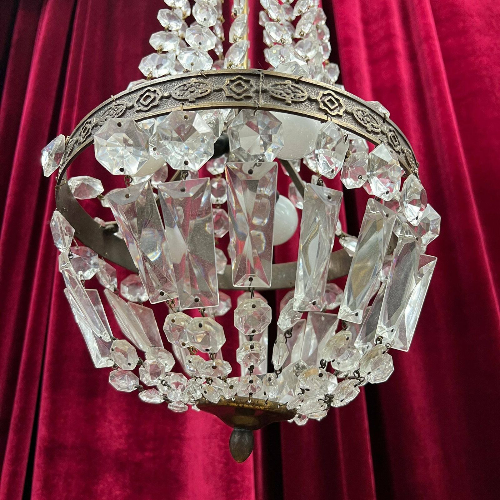 Antique Crystal Empire Chandelier, French Light Fixture, Bronze Chandelier photo for sale