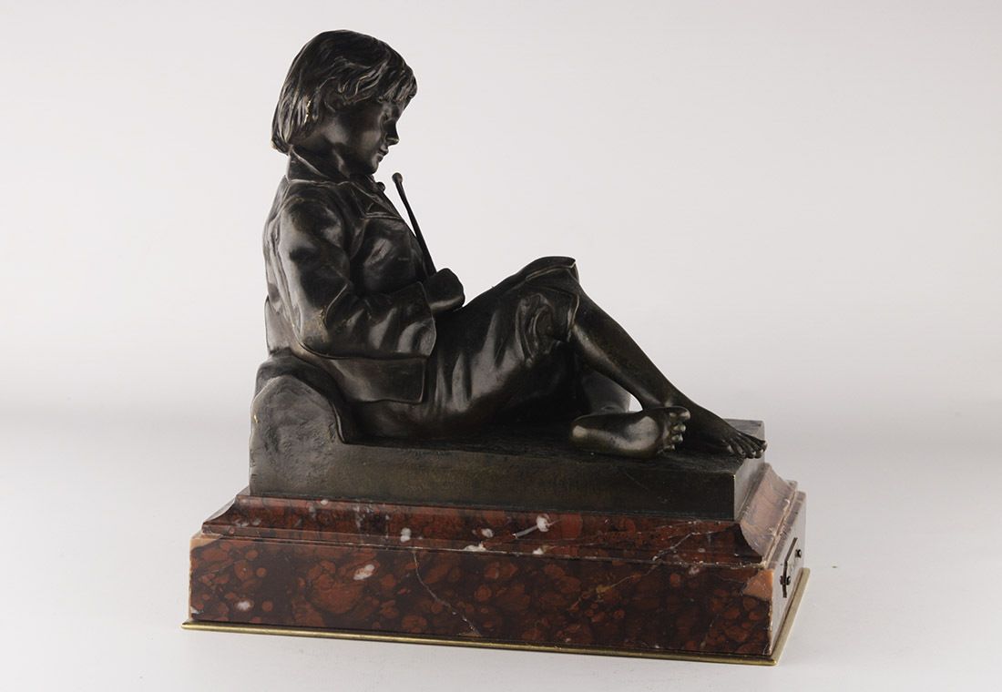 Late 19th Century French Patinated Bronze Sculpture Of Violinist 'Sans Souci' With Marble Base By Léon Tharel For Susse Frères photo vintage