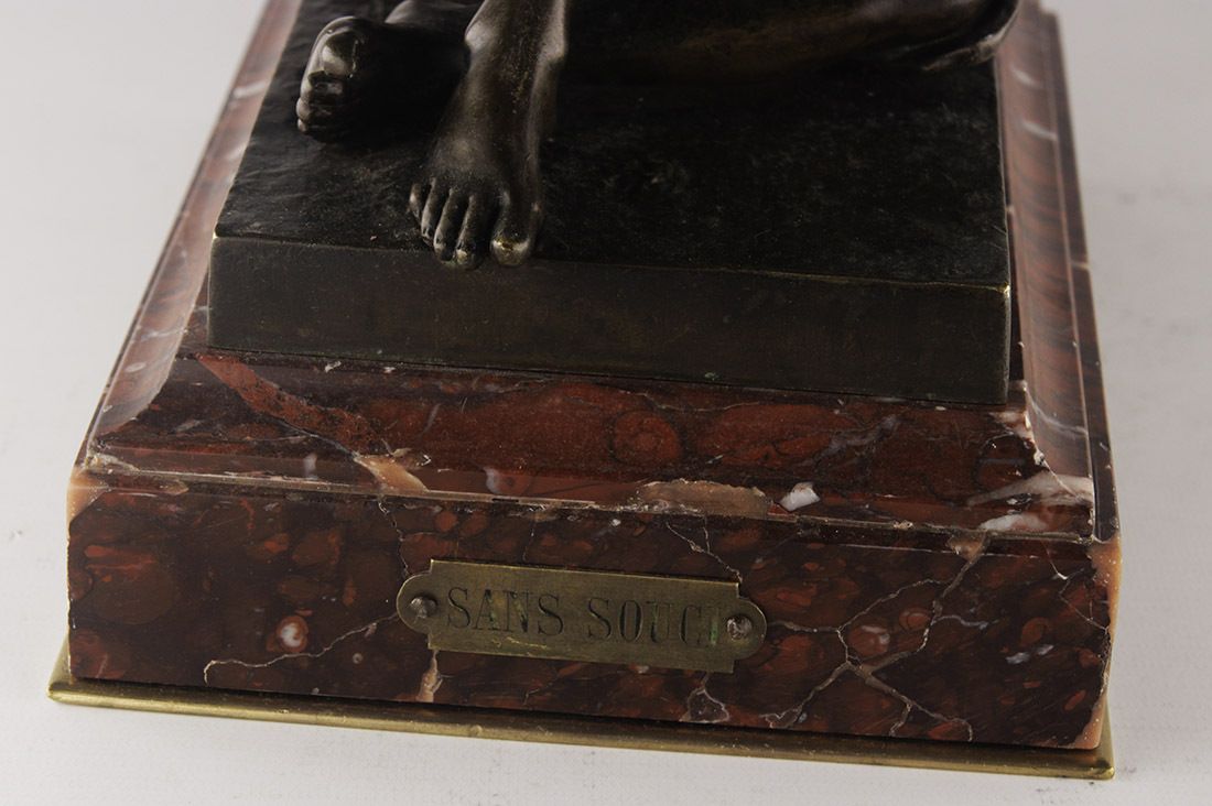 Late 19th Century French Patinated Bronze Sculpture Of Violinist 'Sans Souci' With Marble Base By Léon Tharel For Susse Frères photo vinterior