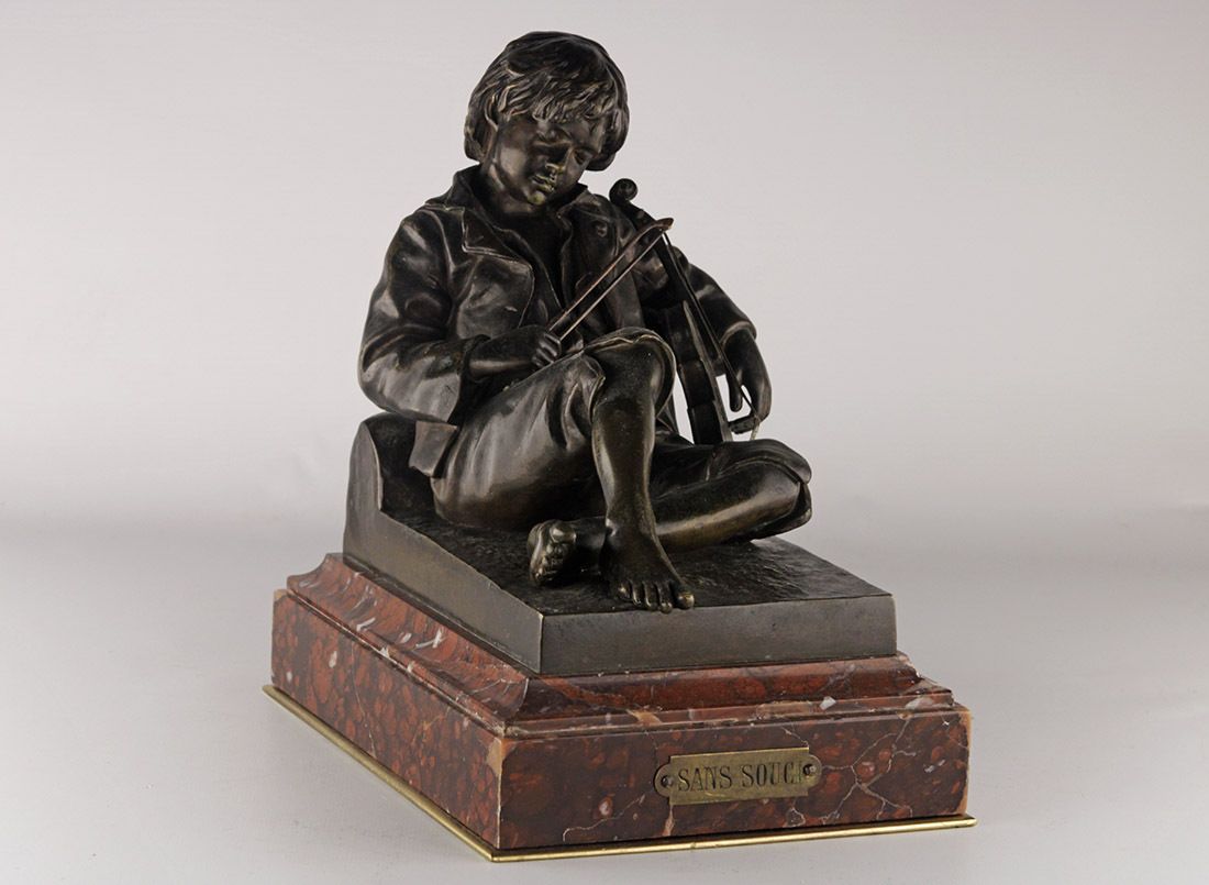 Late 19th Century French Patinated Bronze Sculpture Of Violinist 'Sans Souci' With Marble Base By Léon Tharel For Susse Frères photo Art