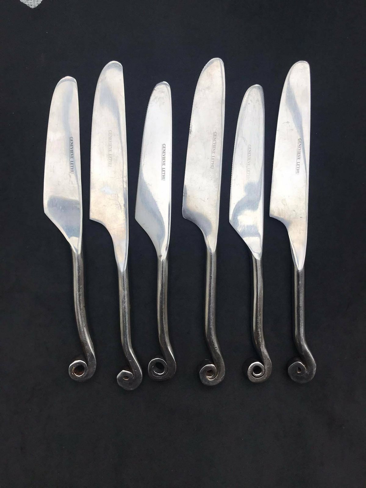 Set 6 Forged Swirl Knives Flatware Twist Cutlery French Replacement Twisted Ends Spiral Swirl Brutalist Decor Medieval Style Viking