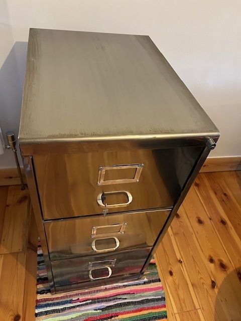Vintage 1930's 3 Drawer Polished Steel Filing Cabinet (Lockable) photo furniture