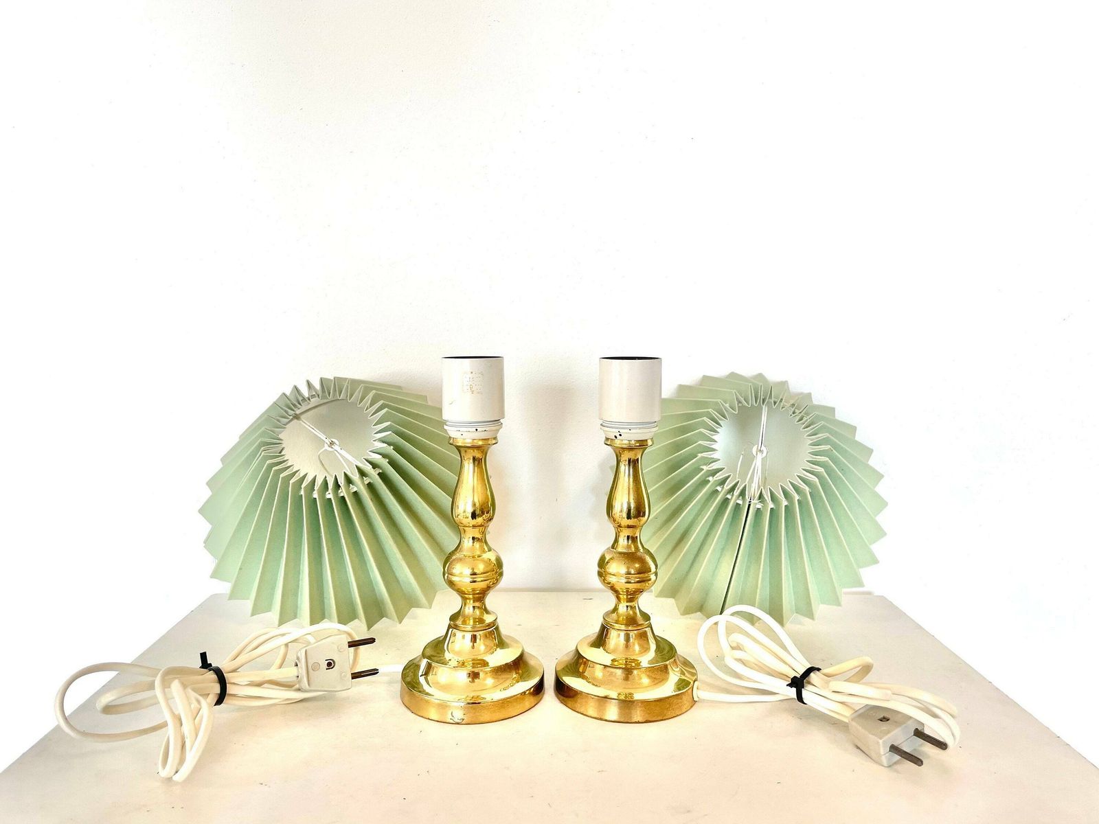 Danish Mid Century Modern 1960s Pair Of Table Lamps In Patinated Brass With Green Shades   Design From Knud Christensen Belysning, Denmark photo buy