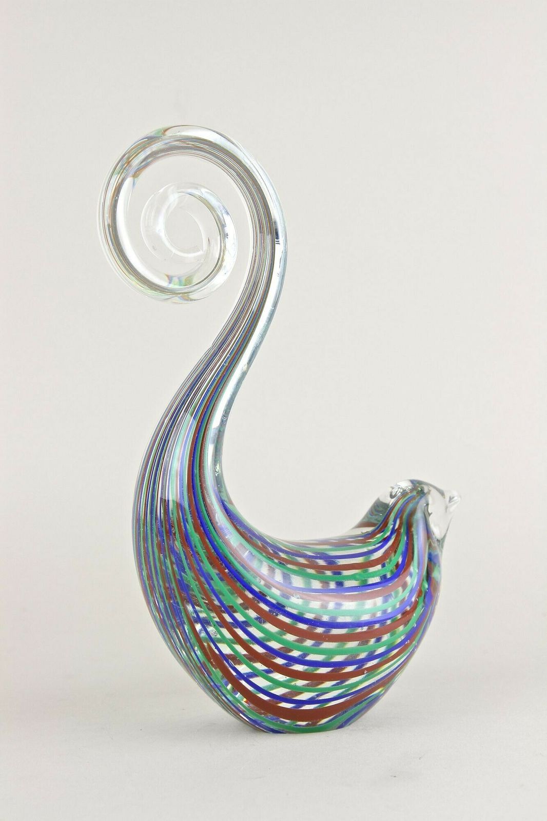 Striped Murano Glass Bird Sculpture, Mid Century Murano Glass Art, It Ca. 1970 photo vinterior