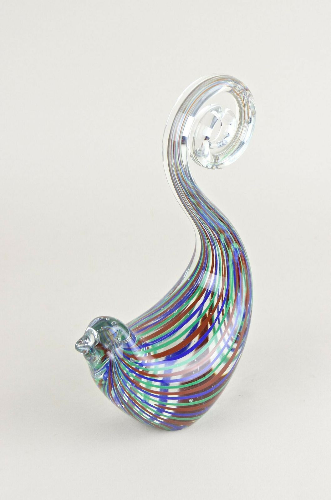 Art Striped Murano Glass Bird Sculpture, Mid Century Murano Glass Art, It Ca. 1970 photo