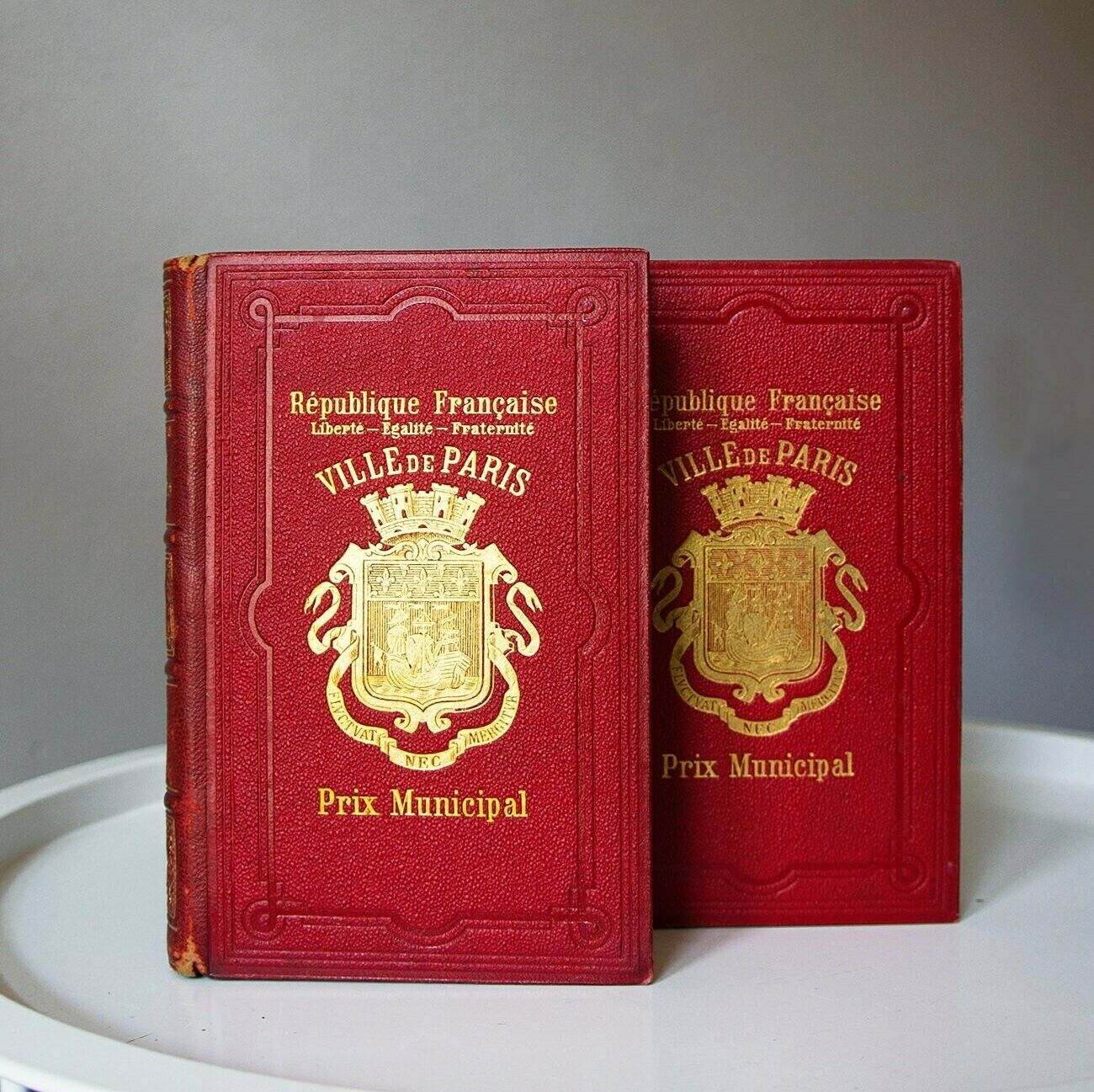 Set Van 2 Antieke Boeken, 19e Eeuwse Boeken, Franse Boeken Uit De Jaren 1800, Antiek Decoratief Object photo furniture