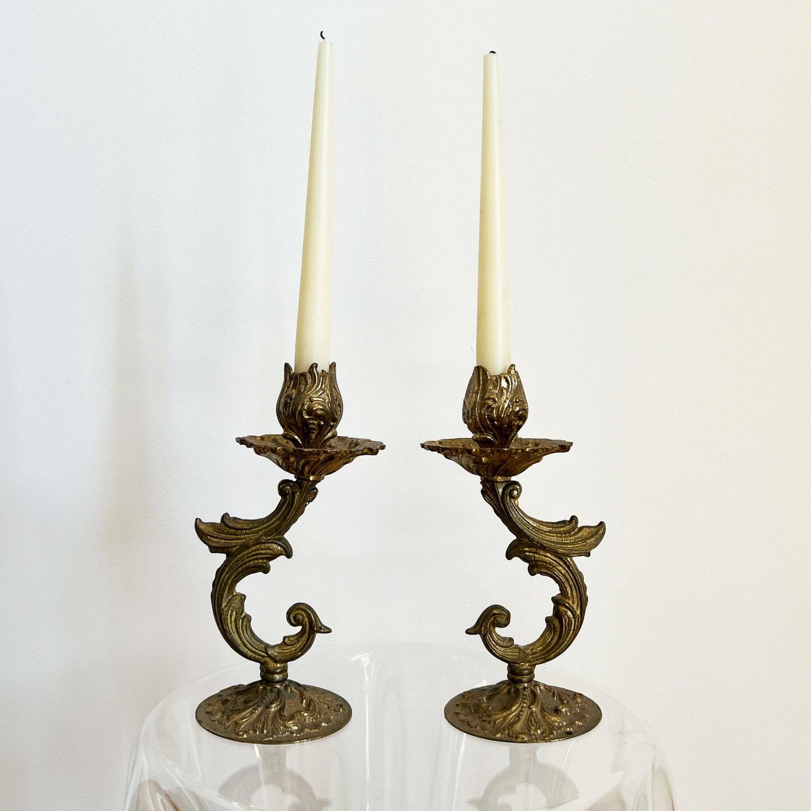 Antique Pair Of Candlestick Holders, Rococo Style Candle Holders, Ornate Candle Stick Holders photo for sale