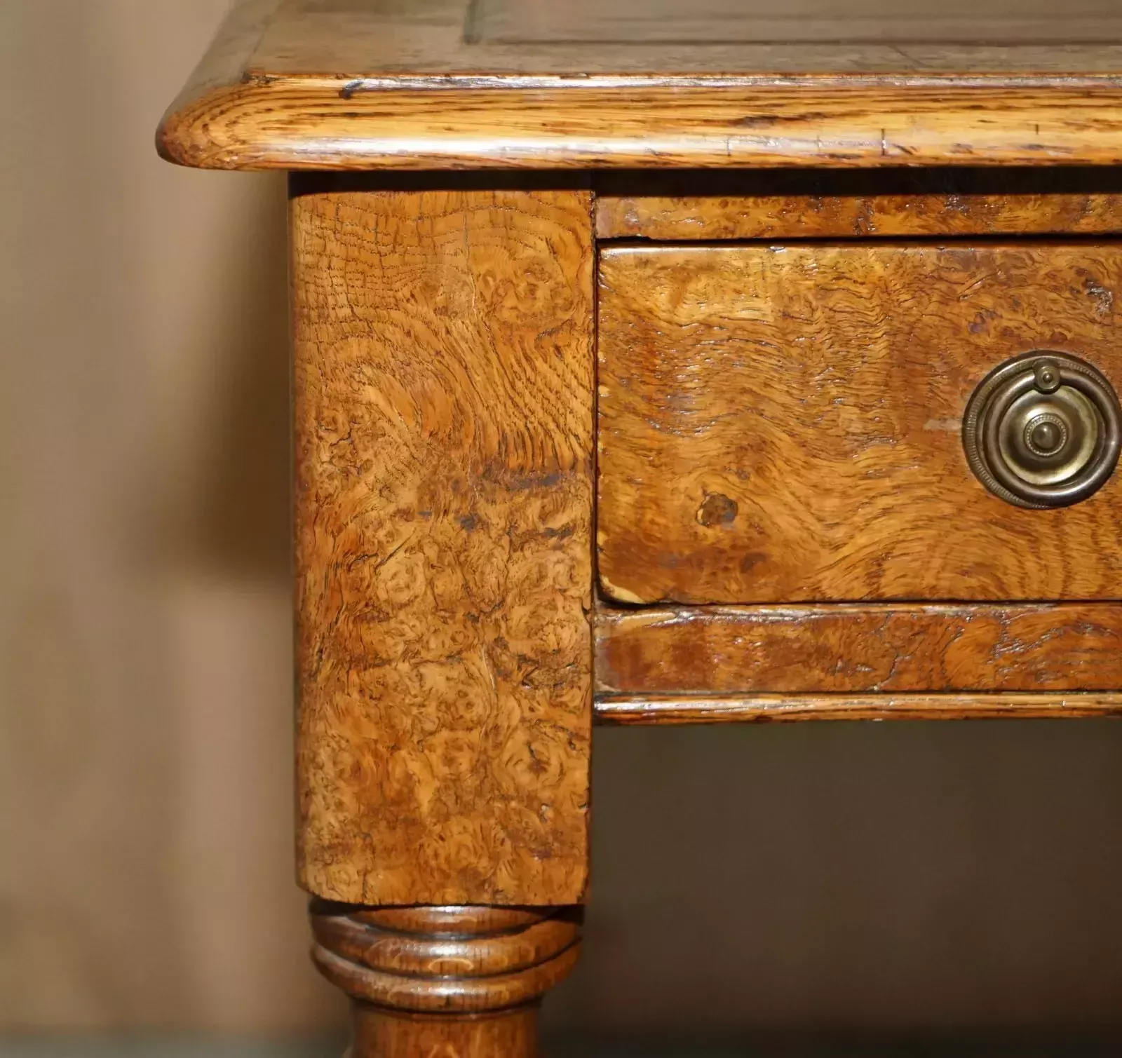 Antique Circa 1840 Pollard Oak Brown Leather Top Writing Library Table Desk photo buy