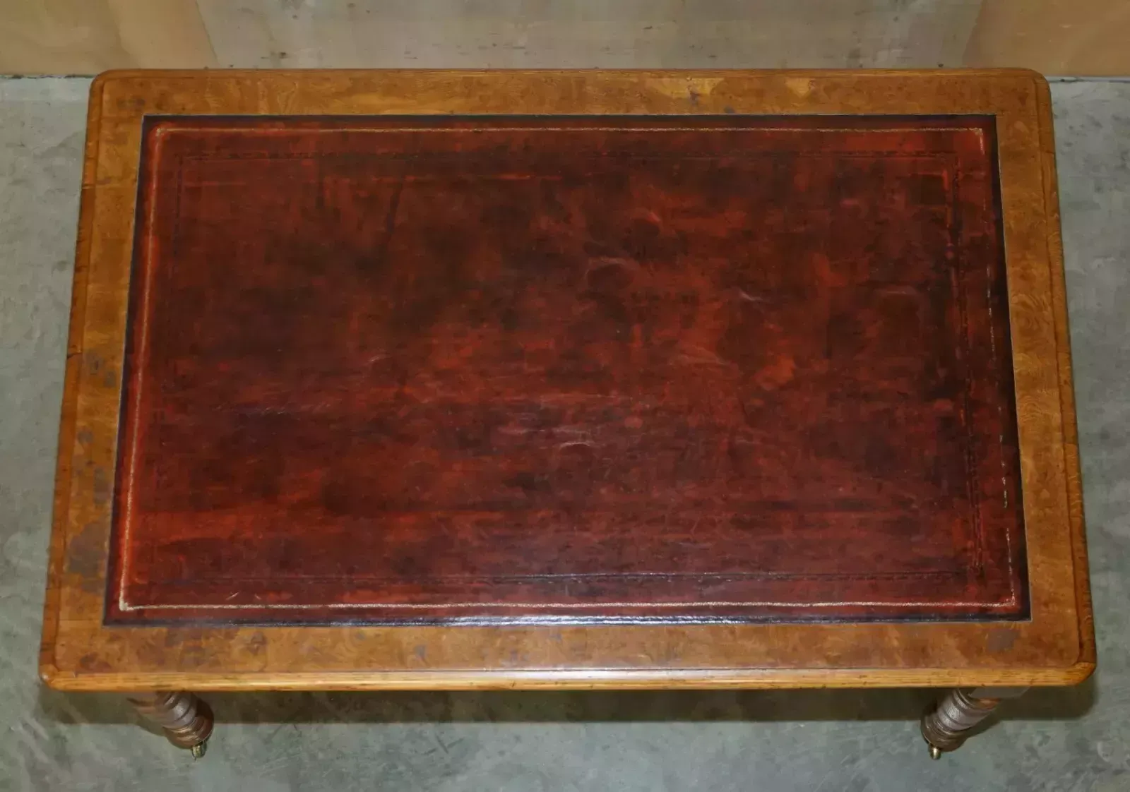 photo vinterior Antique Circa 1840 Pollard Oak Brown Leather Top Writing Library Table Desk