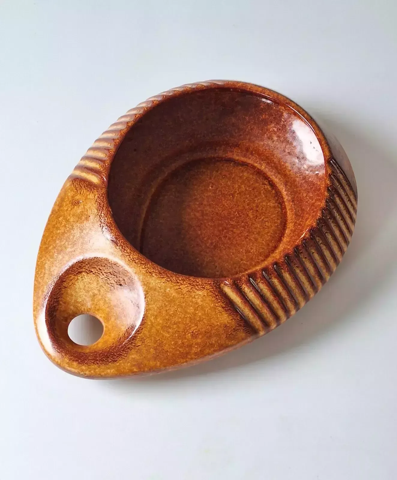 photo for sale A Large Modernist ‘Screziato Tobacco’ Ceramic Fruit Bowl By Bertoncello Italy 70