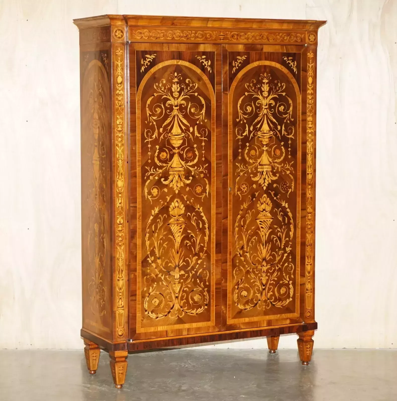 Stunning Vintage Italian Marquetry Inlaid Wardrobe Armoire Or Hall Cupboard