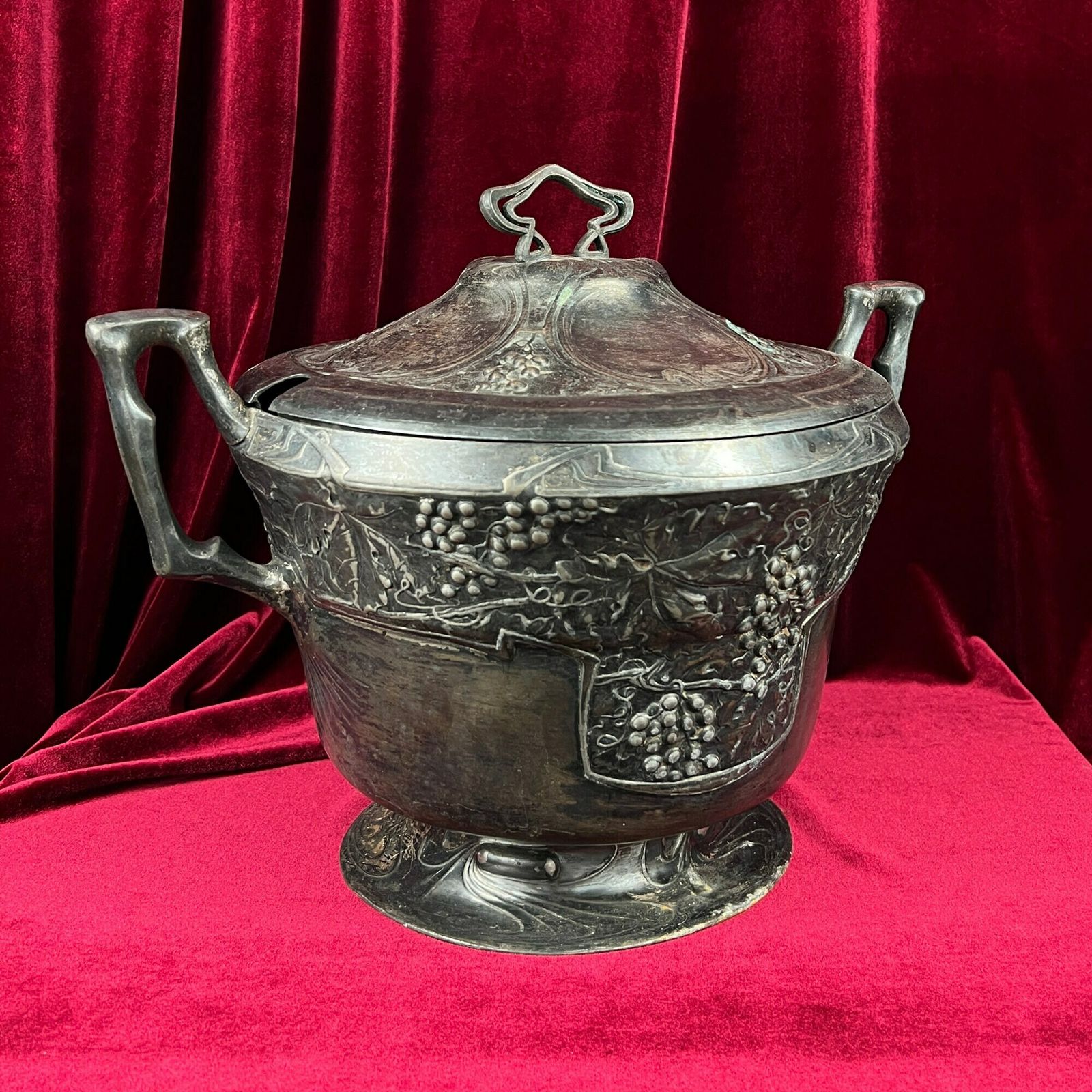 Antique Art Nouveau Soup Bowl, Antique Tureen, Metal Soupiere, Art Nouveau Decor, Metal Terrine, Lidded Dish Serving photo furniture
