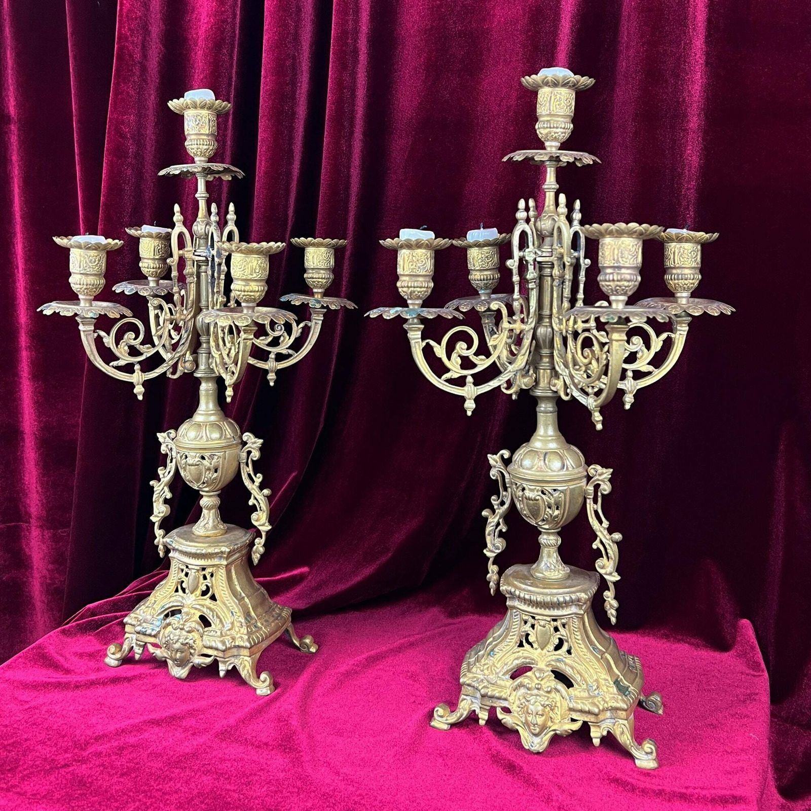 Pair Of Antique Candelabras, French Baroque Candlestick Holders photo furniture