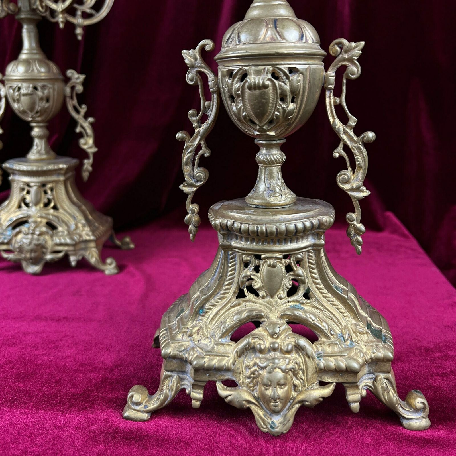 Pair Of Antique Candelabras, French Baroque Candlestick Holders photo Home Decor
